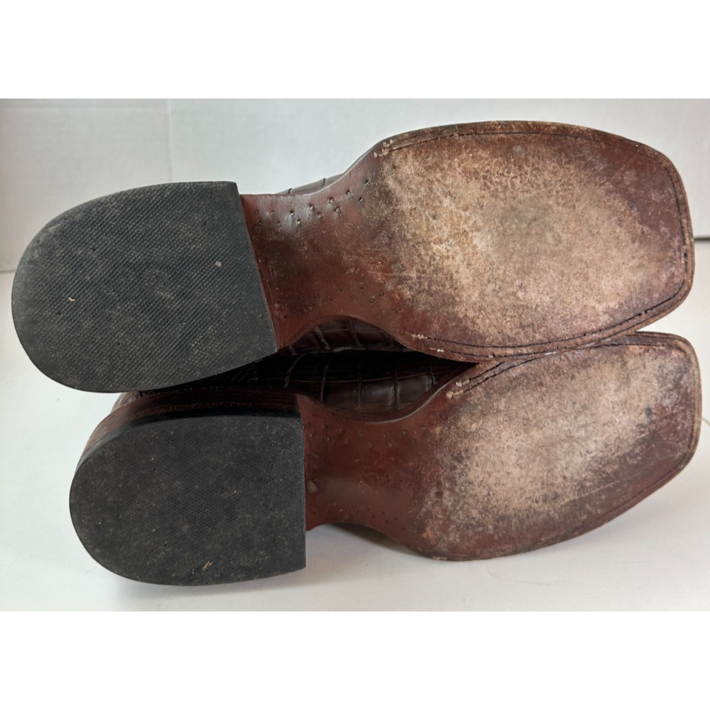 Cavender’s Alligator Print Western Boots Cowboy Square Toe Brown Men's Size 10 D - Picture 10 of 14